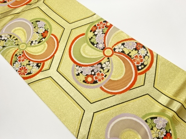 JAPANESE KIMONO / FUKURO OBI / SILK / WOVEN UME & FLOWERS & KIKKO